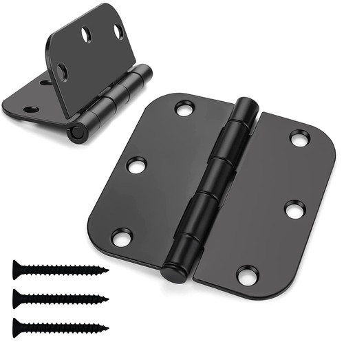 3 Pack Door Hinges Matte Black 3.5" x 3.5" Interior Door Hinges 3.5 Inch Rounded 5/8" Radius Corners, 3 1/2" Door Hinges, for Furniture Hinges