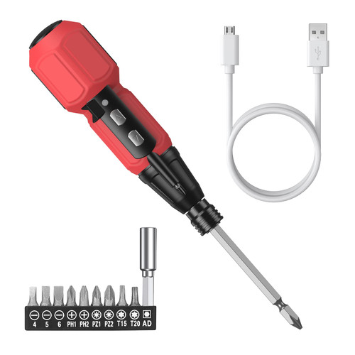AMIR Cordless Screwdriver, Rechargeable Electric Screwdriver Sets, Portable Automatic Home Repair Tool Kit with USB Cable and LED Lights, Red AMIR Cordless Screwdriver, Rechargeable Electric Screwdriver Sets, Portable Automatic Home Repair Tool Kit with USB Cable and LED Lights, Red