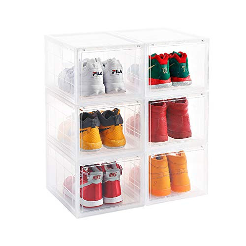 Storage Shoes Box Womens Mens Shoe Storage Box Plastic Foldable Stackable Shoe Container Clear Closet Shelf Shoe Organizer-3 Pack