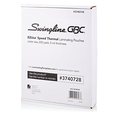 Swingline GBC Thermal Laminating Sheets / Pouches, Letter Size, Speed Pouch, 5 Mil, EZUse, 200-Count (3740728) Swingline GBC Thermal Laminating Sheets / Pouches, Letter Size, Speed Pouch, 5 Mil, EZUse, 200-Count (3740728)