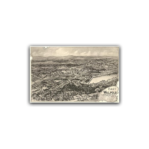 East Walpole, Massachusetts - 1898 - Aerial Bird's Eye View Map Poster