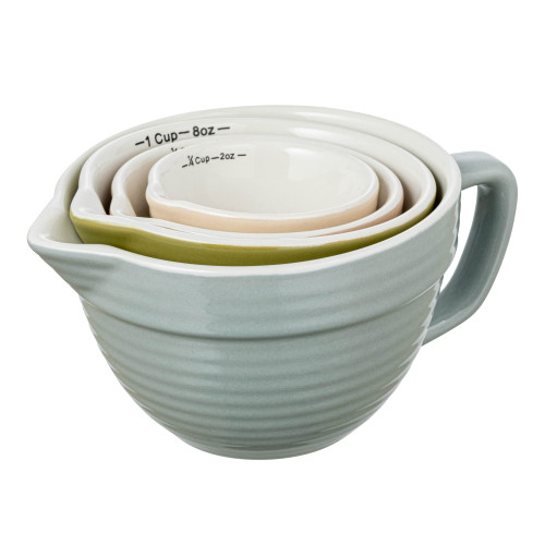 Creative Co-Op Stoneware Batter Bowl, Set of 4 Sizes, Multicolor Measuring Cups, Multi