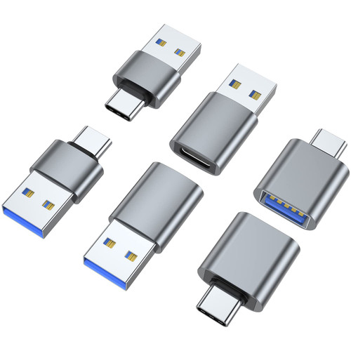 AreMe USB C Adapter (6 Pack), USB A Male to USB C Male, USB 3.0 Male to USB C Female, USB Type-C Male to USB 3.0 Female Converter Connector (Grey)