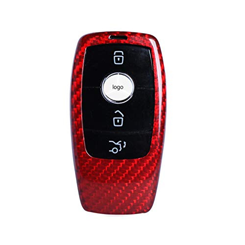 Carbon Fiber Key Fob Cover For Mercedes-Benz Key Fob Remote Key, Fits Mercedes E Class E200L E300L Smart Keyless Start Stop Engine Car Key, Light Weight Glossy Finish Key Fob Protection Case - Red