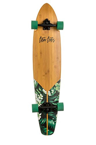 Ten Toes Board Emporium Zed Bamboo Longboard Skateboard Cruiser, 44", Green Flora