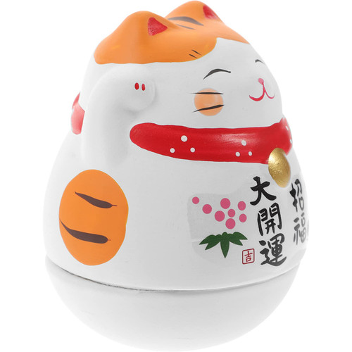 STOBOK Roly Poly Maneki Neko Lucky Cat Figurine Ceramic Fortune Cat Feng Shui Animal Statue for Fortune Wealth Chinese Japanese Cat Ornament for Car Home STOBOK Roly Poly Maneki Neko Lucky Cat Figurine Ceramic Fortune Cat Feng Shui Animal Statue for Fortune Wealth Chinese Japanese Cat Ornament for Car Home