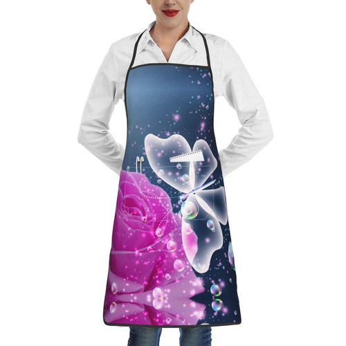Evealyn Rose And Butterfly Printed Bib Apron Chef Apron Cooking Aprons Water Drop Resistant Kitchen Aprons With 2 Pockets For Women Men Chef