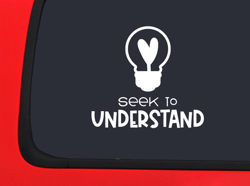 Car Sticker Seek to Understand Lightbulb with Heart Experience Humanity Love Car Window Decal Sticker White 7 Inch