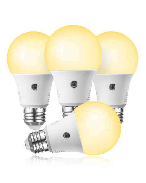 EDISHINE 4-Pack Dusk to Dawn Light Bulbs, 5000K Daylight Glow, Outdoor LED Light Bulb, Dual External Sensor Light, Automatic On/Off, 800LM Bright Light Bulb, 9W(60W Equivalent), E26 Base, UL Listed