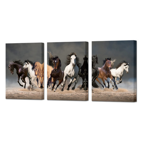 YeiLnm 3 Panel Canvas Wall Art Running Horses Picture Painting on Canvas Wild Animal Artwork for Home Office Living Room Bedroom Wall Decor Gallery Wrap Ready to Hang