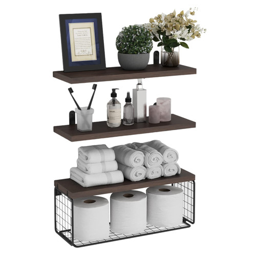 Fureylenx Floating Bathroom Shelves Wall Mounted with Storage Wire Basket, Wood Floating Shelf for Wall Decor, Bathroom Shelf Over Toilet,Rustic Bathroom Decor,Wall Shelves for Bathroom?Brown Fureylenx Floating Bathroom Shelves Wall Mounted with Storage Wire Basket, Wood Floating Shelf for Wall Decor, Bathroom Shelf Over Toilet,Rustic Bathroom Decor,Wall Shelves for Bathroom?Brown