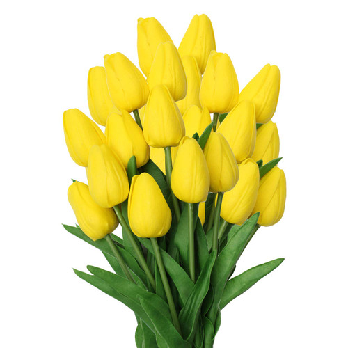 20 Pcs Yellow Tulips Artificial Flowers Real Touch Fake Tulips Fake Flowers for Decoration 13.5" Faux Tulips Faux Flowers Bulk Artificial Tulips Flowers for Vase Centerpieces Home Wedding Bouquet