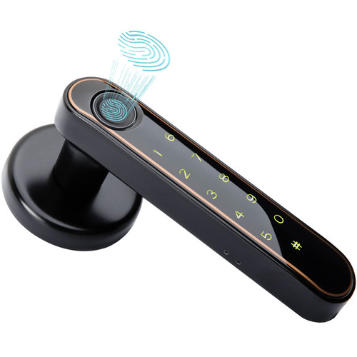 Fingerprint Keyless Smart Door Lock Electronic Keypad Entry Lever Knob with Handle - Security Lockset Biometric Touch & Code & Key Unlock for Bedroom Home Office Hotel