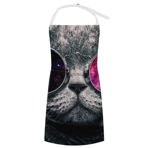 Cat Sunglasses Adjustable Unisex Kitchen Cooking Apron Waitress Apron with Pockets For Florists Hotels Barbecue Shops