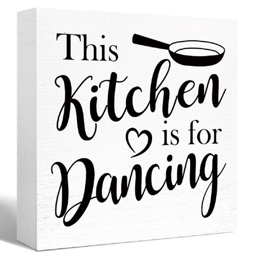 Kitchen Wood Box Signs,This Kitchen is for Dancing Kitchen Wood Block Signs with Sayings for Kitchen Table Decor,Funny Kitchen Sign Decor for Shelf Counter