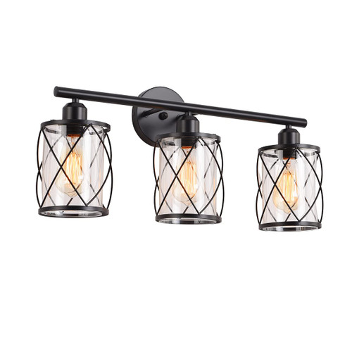 3-Light Bathroom Light Fixtures, Black Bathroom Wall Lights, Modern Bathroom Vanity Light with Clear Glass Shade, Bathroom Wall Lamp for Mirror Kitchen Bedroom Living Room Hallway Cabinet Porch