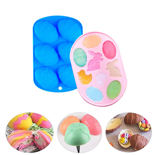 Easter Egg Shaped Silicone Cake Mold, Trays Cooking Supplies for Chocolate, Candies, Ice Cube Trays Baking Molds,Pink+blue