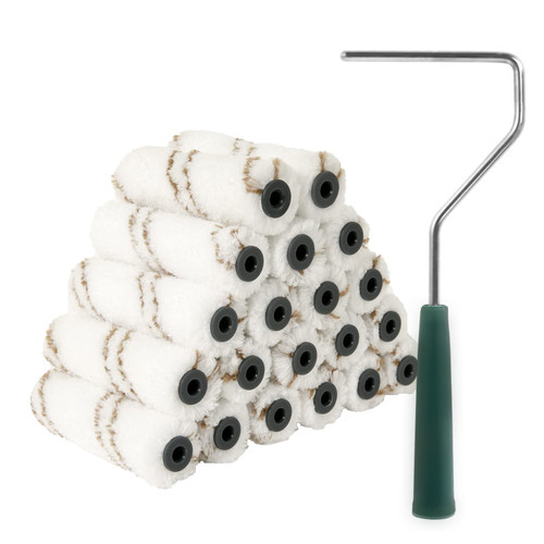 Mister Rui Microfiber Paint Roller Covers, 4 Inch Microfiber Roller Covers with Roller Frame, Pack of 20 (1/3-inch Nap), Mini Rollers for Painting, Small Roller Cover Use with All Paints and Stains Mister Rui Microfiber Paint Roller Covers, 4 Inch Microfiber Roller Covers with Roller Frame, Pack of 20 (1/3-inch Nap), Mini Rollers for Painting, Small Roller Cover Use with All Paints and Stains