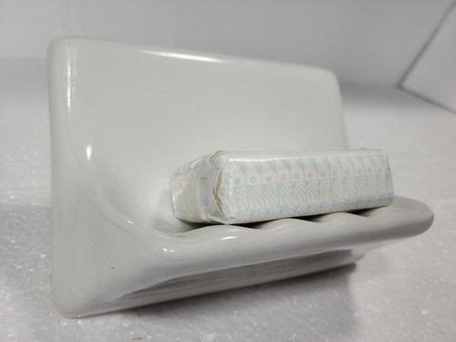 Snow White Ceramic Soap Dish Shower Tray Tile in Installation Vintage Mid Century Modern Retro