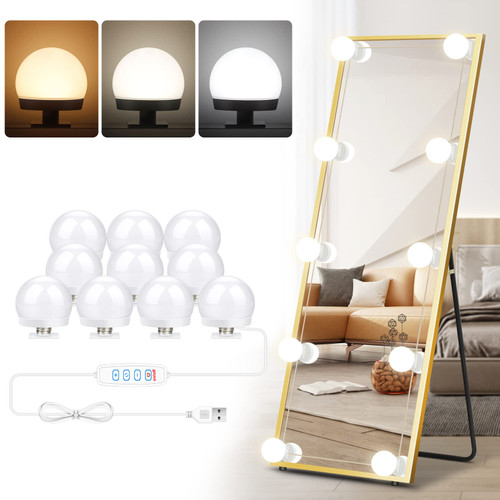 GLARESBOT Led Vanity Mirror Lights, Vanity Makeup Light with 10 Dimmable Light Bulbs, 3 Color Temperatures Dressing Lights, for Makeup Table Bathroom Body Wall Mirror Lights - 6500K/4000K/3000K