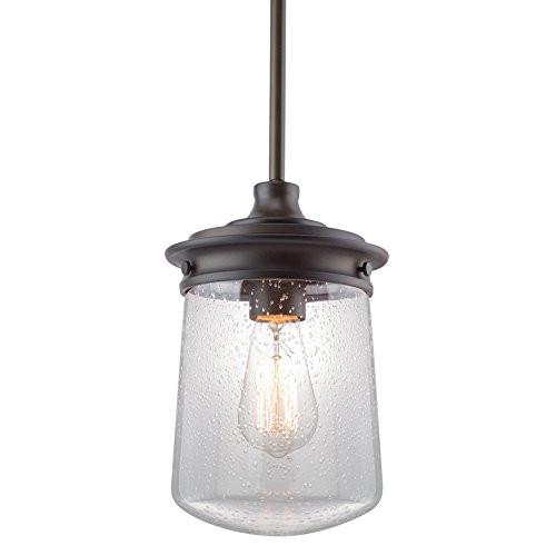 Kira Home Mason 10.5" Industrial Pendant Light, Seeded Glass Shade + Oil-Rubbed Bronze Finish Kira Home Mason 10.5" Industrial Pendant Light, Seeded Glass Shade + Oil-Rubbed Bronze Finish