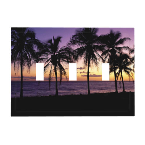 3 Gang Wall Plate Sunset Beach Palm Tree Triple Toggle Light Switch Cover Light Plug Outlet Covers For Bedroom Kitchen Home Decor
