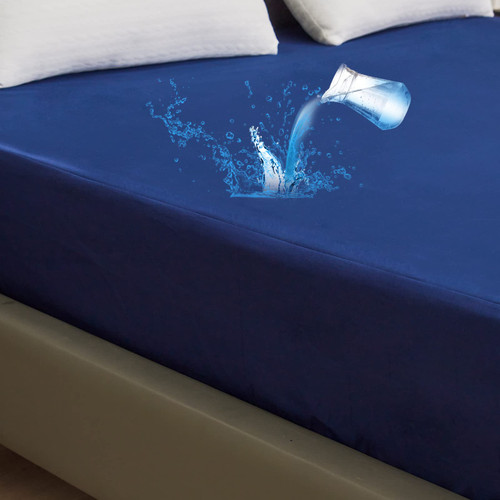 ARCONA Queen Mattress Protector Noiseless Soft Waterproof Mattress Protector Breathable Fitted Sheet Style Cover for Mattress, 18" Deep Pocket, Navy Blue