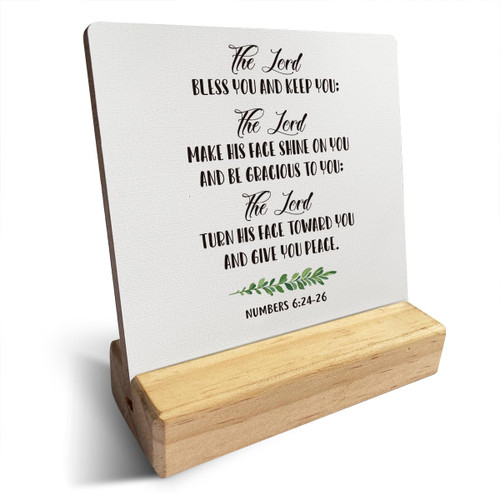 Country the Lord Bless You Bible Verses Wooden Plaque Sign Desk Decor Rustic Motivational Numbers 6:24-26 Christian Desk Sign Decor for Home Office 4 x 4 Inches