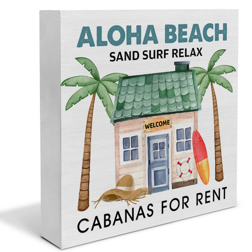 Country Aloha Beach Wood Box Sign Decor Desk Sign Beach Summer Wooden Box Block Sign Beach Room Signs Rustic Home Shelf Wall Decoration