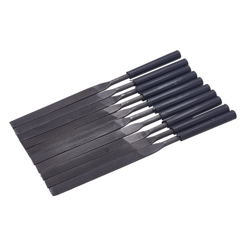 Utoolmart Carbon Steel Needle File, 10-Pieces Mini Steel Needle File Set, 5mm x 180mm Flat Files Tools with Plastic Handle, for Metal Glass Stone with Fine Sanding