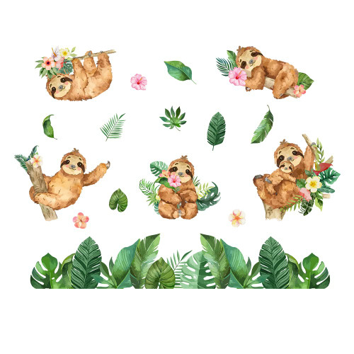 SUPERDANT Funny Sloth Wall Stickers Tropical Plants Flowers Vinyl Decals Palm Leaf Turtle Leaf Sticker for Kids Nursery Bedroom Living Room DIY Art Home Decor Murals SUPERDANT Funny Sloth Wall Stickers Tropical Plants Flowers Vinyl Decals Palm Leaf Turtle Leaf Sticker for Kids Nursery Bedroom Living Room DIY Art Home Decor Murals