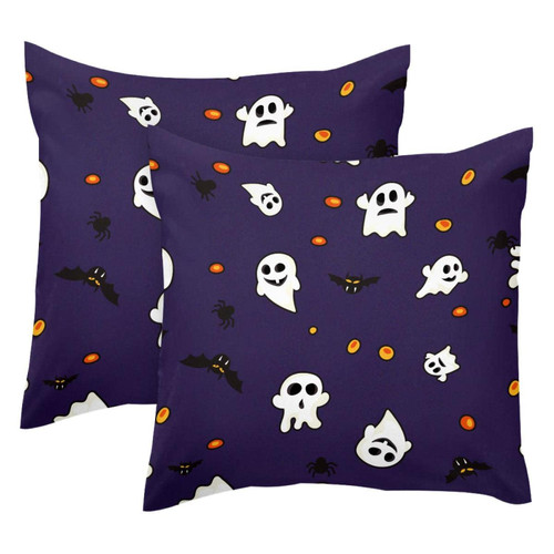 JAVENPROEQT Decorative Square Throw Pillow Covers Set of 2 Cute Halloween Ghost Bats Eyes Pillow Case for Home Office Car, 18 x 18 inches