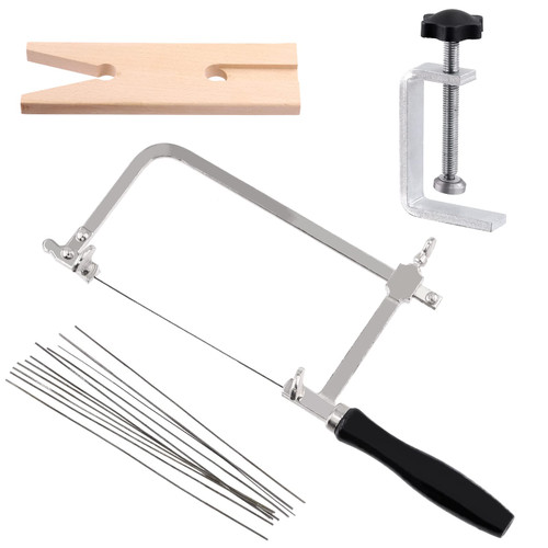 Tanstic 15Pcs Jewelers Saw Frame Set with Blades, Jeweler's Saw Set, Bench Pin Clamp Set V-Slot V-Top Bench Pin, Adjustable Cutting Tools Jewelry Saw Frame Kit for Jewelry Making