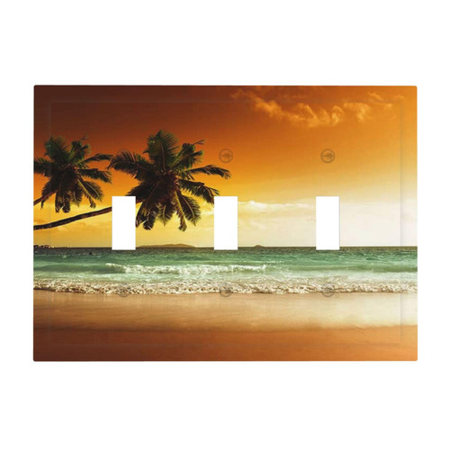 3 Gang Wall Plate Sunset Coconut Trees On The Beach Triple Toggle Light Switch Cover Light Plug Outlet Covers For Bedroom Kitchen Home Decor