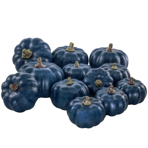 12 Pcs Assorted Small Artificial Fall Pumpkins Faux Navy Blue Pumpkins Foam Pumpkins Decorative Pumpkins for Gifts Fall Baby Shower Halloween Thanksgiving Table Centerpiece Shelf Mantel Decor