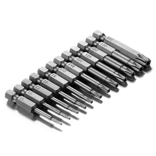 SeonFook 12PCS T5-T40 Torx Screwdriver Bit Set S2 Steel Magnetic Tamper Proof Star Security Torx Head Screwdriver Bits 1/4 Inch Hex Shank Screw Driver Drill Bit Tool Kit [2 Inch/50mm Length]