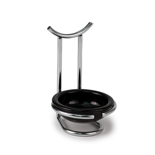 Spectrum Diversified Euro Standing Spoon Rest with Ceramic Dish Upright Utensil Holder for Stovetop & Kitchen Counter Organization, Modern Vertical Design, Chrome/Black