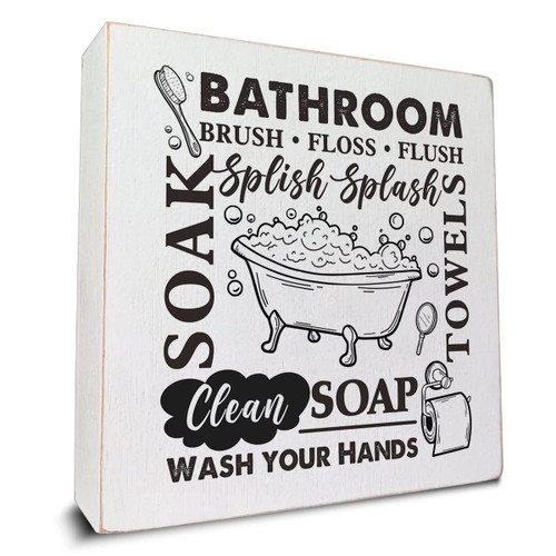 Bathroom Rules Wooden Box Sign Desk Decor, Rustic Wood Box Sign for Farmhouse Restroom Toilet Shelf Table Decoration 5 X 5 Inch