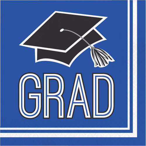 Creative Converting Graduation School Spirit Blue Napkins, 6.5"