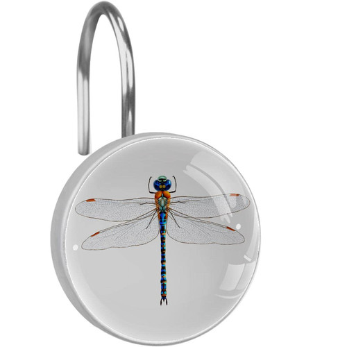Colorful Dragonfly Decorative Shower Curtain Hooks, Stainless Steel Shower Hook Rings for Bathroom, Crystal Glass Shower Curtain Rings Hanger, Set of 12