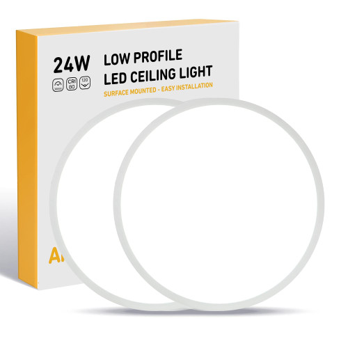 ARCOLED 2 Pack 12 Inch LED Round Lighting Fixture, LED Ceiling Light, 24W 2400lm 3000K/4000K/6500K Selectable, Flush Mount LED Ceiling Light Fixture for Hallway, Kitchen, Bedroom, etc. Non Dimmable
