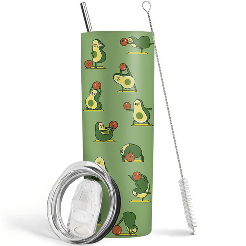 Sehxbqo Avocado Tumbler 20 oz Travel Coffee Mug Skinny Tumblers with Lid and Straw Stainless Steel Insulated Coffee Cups Avocado Lovers Gifts for Women Girls