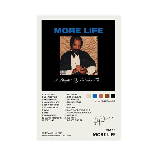 YGULC Drake Poster More Life Music Album Cover Signed Limited Edition Canvas Poster Wall Art Decor Print Picture Paintings for Living Room Bedroom Decoration Unframe: 12x18inch(30x45cm)
