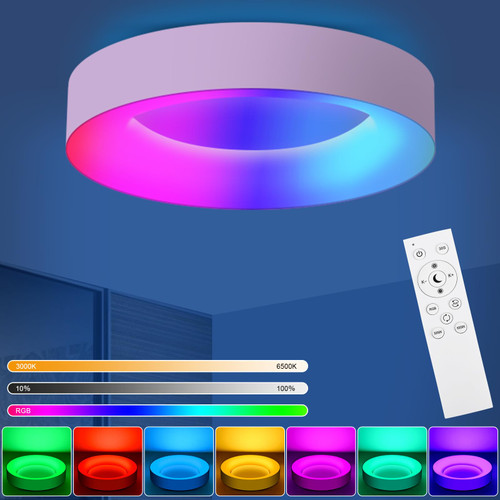 RGB Flush Mount Ceiling Light Dimmable with Remote Control 11 Inch, 24W 2400lm Color Changing Ceiling Light Fixture, 3000K-6500K Round Led Ceiling Lamp for Bedroom Kitchen Hallway Party Living Room