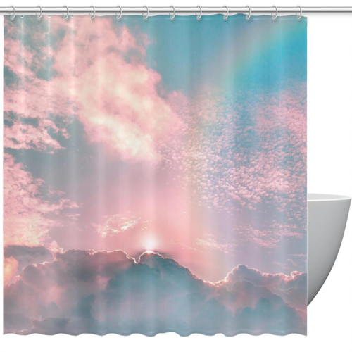 VAPOKF Shower Curtain for Bathroom Decor, Rainbow Pink Clouds Waterproof Polyester Fabric Bath Curtain Set with 12 Hooks - 66x72 Inches