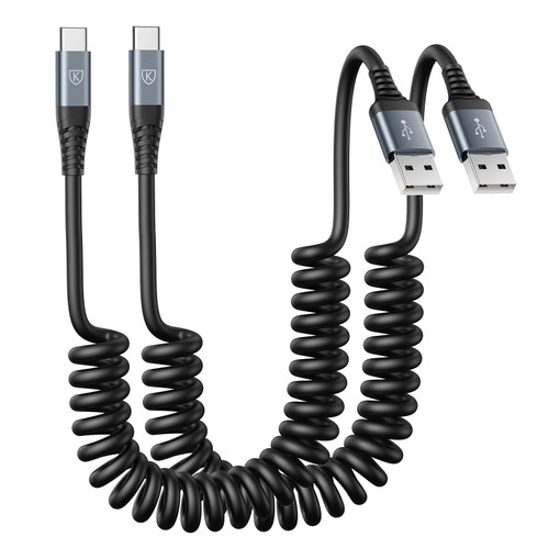 USB Type C Charger Cable Fast Charging, [2-Pack, 3ft] Coiled USB A to Type C Charger Cord for Car USB-C Cable Compatible with Samsung Galaxy A10e A20 A50 A51 A71 S20 S10 S9 S8 Plus S10E Note 20 10 9 8