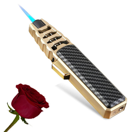 Windproof Straight Torch Blue Flame Lighter, Turbine Jet Lighter Torch Heavy Duty refillable Fluid Multipack, Wind Resistant Lighter Torch, Torch lighters Butane refillable (Gold)