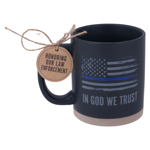 Lighthouse Christian Products In God We Trust Flag Blue Line Black 16 Ounce Ceramic Mug