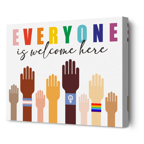 Inspirational Diversity Quote Everyone is Welcome Here Framed Canvas Wall Art, Colorful Print Paintings Poster 12" x 15", Perfect Wall Decor for Home Classroom Artwork Gift