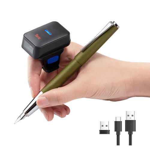 Tera Wireless 1D Laser Barcode Scanner Compatible with Bluetooth 1D Ring Barcode Reader Scanner Mini Wearable for Windows Mac OS Android with Vibration Alert Model HW0012